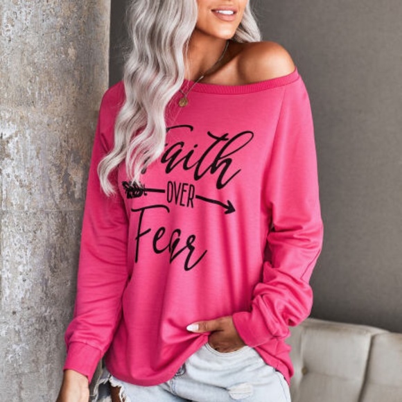 Tops - Faith Over Fear l/s jersey in pink
